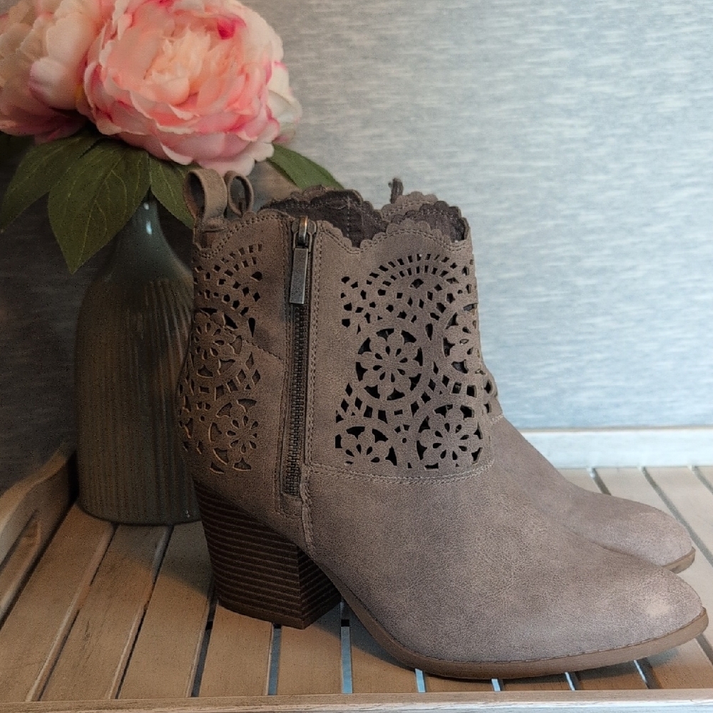 Sugar Taupe Ankle Booties with Cut-Out Design